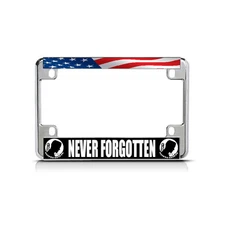 NEVER FORGOTTEN WHITE BLACK Chrome Metal Bike Motorcycle License Plate Frame Tag