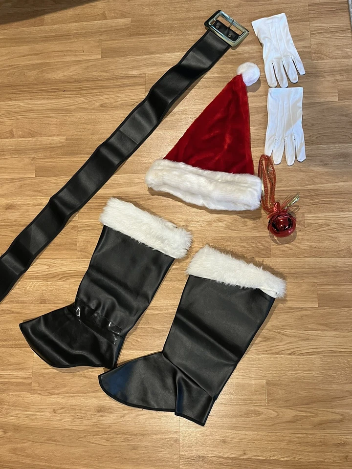 Fur Plush Professional Santa Suit Toy Bag Apron Boots Belt Glove (No Beard Wig) - Image 3 of 4