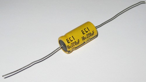 ECI 220 uF Axial Electrolytic Capacitor - 16 V DC - 10 mm Diameter - Full Leads - 第 1/5 張圖片