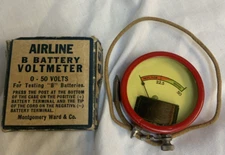 Vintage 1940s  Montgomery Ward & Co. 50 Volt Airline B Battery Voltmeter WORKS