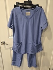 Skechers Scrubs Set Unisex L Top/ Med Bottoms Blue Polyester Spandex NWOT