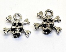 3 Pcs. Skull With Cross Bones Charms Pendants Cast Fine Pewter