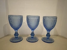 Vintage Vista Alegre Bicos Blue Glass Red Wine 8 oz Glasses Set Of 3