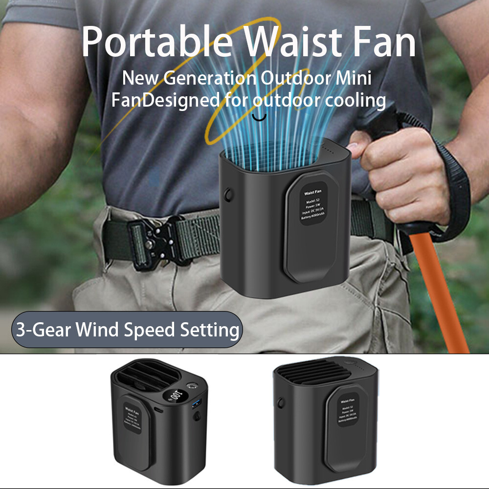 10000mAh Waist Fan Bladeless Electric Fan  USB Charging Hanging Fan 3 Wind Speed-image