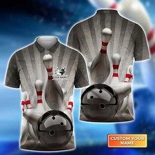 Bowling Ball Crashing into the Pins on Vintage 3D Polo Shirt, Bowling Team shirt