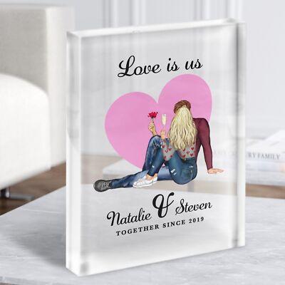 Love Is Us Rosa Herz Geschenk für Ihn Ihr Personalisiert Paar Klar Acryl Block