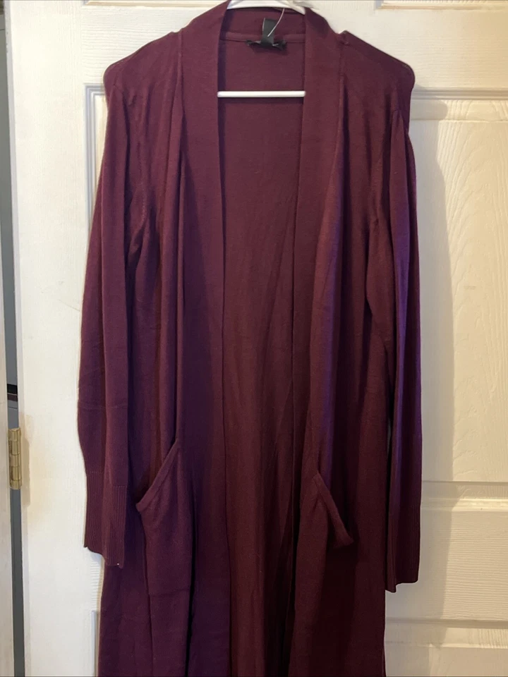 H By Halston Womens Long Sweater Duster Cardigan Large Petite Color Plum - Image 3 of 4