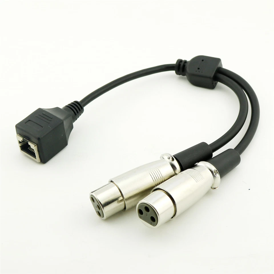 30cm RJ45 Feamale Jack to Dual XLR 3 Pin Female Network Connector Adapter Cable - Image 3 of 4