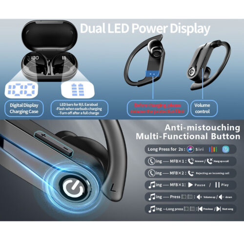 Bluetooth Headphones Wireless Earbuds Charging Case Digital Display IPX7 - Picture 8 of 9