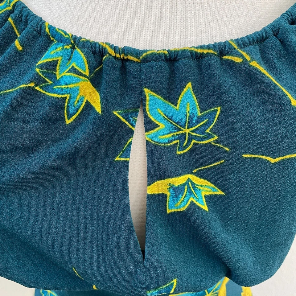 Vestido Pinup Couture para mujer XS verde azulado floral ojo de cerradura frontal manga corta Foto 3 de 4