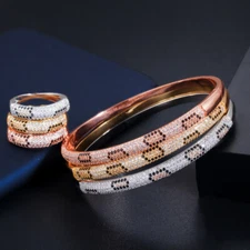 Rose Gold Plated Cobra Cubic Zirconia Snake Bangle Ring Set for Women Jewelry