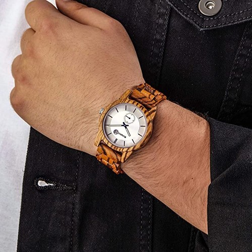 Earth Wood Blue Ridge Quartz Zebra Wood Band Unisex Watch ETHEW5805 - Picture 6 of 6
