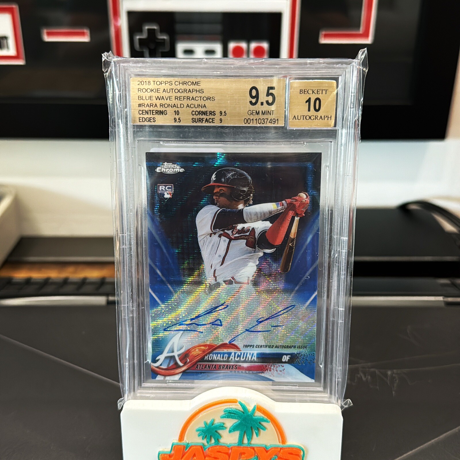 2018 TOPPS CHROME #RARA Ronald Acuna Blue Wave Refractor RC Auto #/150 BGS 9.5