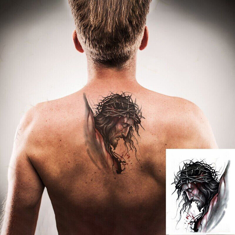 Jesus Christ Angel Cross Temporary Fake Black Tattoo Body Art Waterproof Sticker eBay pic