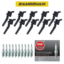 Ignition Coil & NGK Spark Plug 10PCS 1997-2017 for Ford/ Mercury/ Lincoln V8 V10