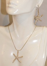 Sparkling Rhinestone Sea Star Starfish Shell Pendant 16" Chain Necklace 6c 77