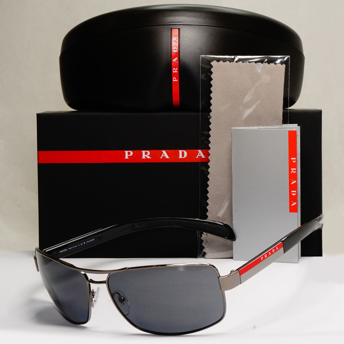 Prada Sunglasses Polarised Navigator Gunmetal Black Grey Prada Sunglasses Polarised Navigator Gunmetal Black Grey