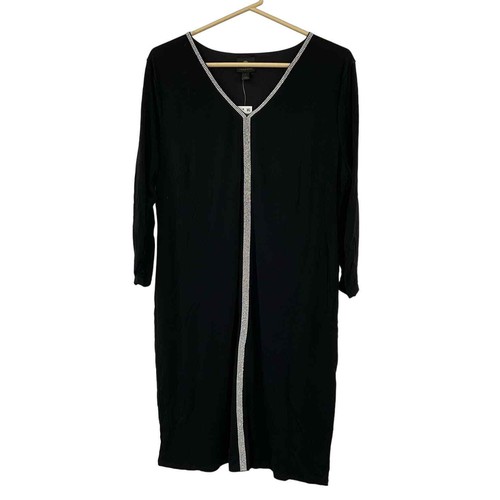JM Collection New Womens Black V-Neck Mini Dress Size L 3/4 Sleeve NWT