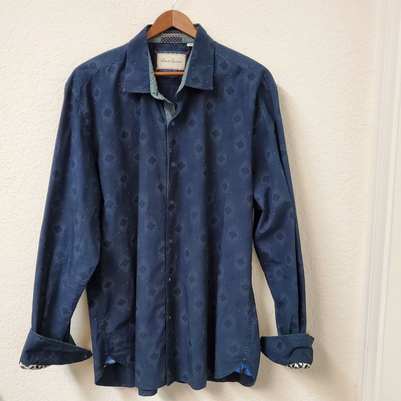 Robert Graham Diamond Pattern Collared Button Up … - image 1