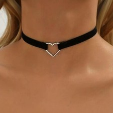 Stylish Punk Black Wide Rope Heart Love Pendant Choker Necklace Women Fashion