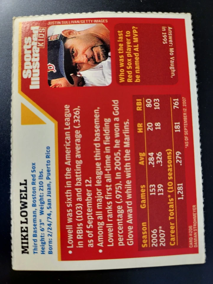 2007 SI Sports Illustrated for Kids  Mike Lowell MLB Card #206 - Image 2 of 2