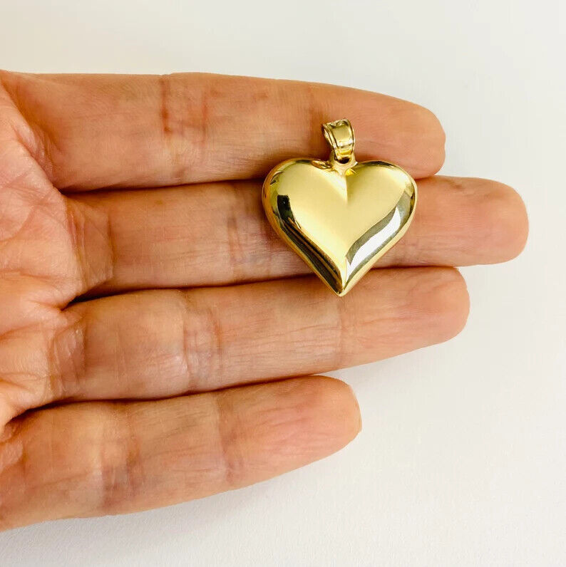 10K Gold Puffy Heart Charm Pendant, Real Gold, 3-D / 10K Corazon de Oro -  C29