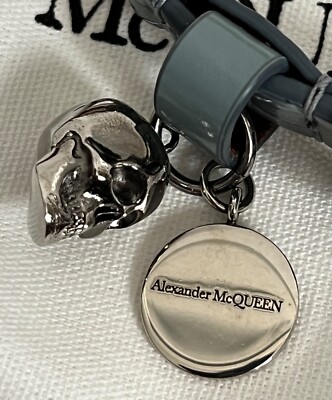 NWT Alexander McQueen Skull Logo Charm Blue Croc Leather