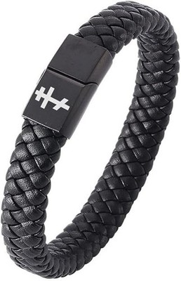 Stylish Orthodox Cross Crucifix Leather Bracelet, 3 Barred Russian Crosses Sy...