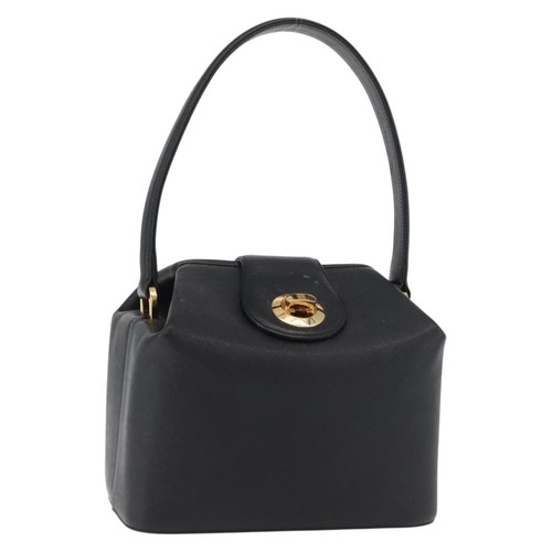 GIVENCHY Hand Bag Leather Black Gold Auth 180008