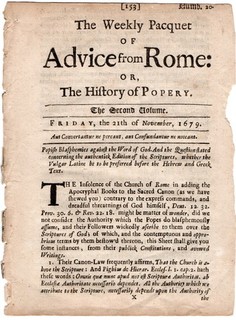 November 1679 THE WEEKLY PACQUET OF ADVICE FROM ROME 2nd Volume Anti Catholic