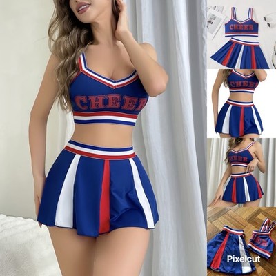 Cheerleader Kostüm Blau/Rot/Weiß Gr. 36   NEU