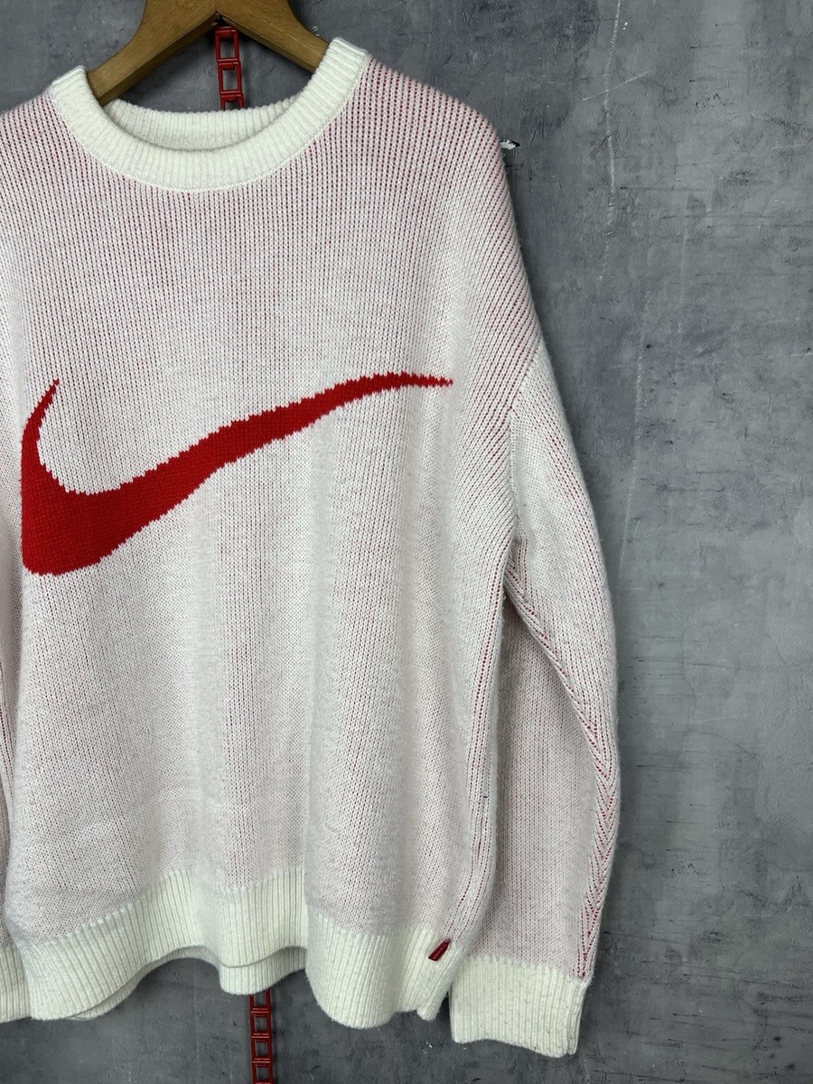Supreme Nike Swoosh Sweater Knit SS19 Sz L White/Red | eBay