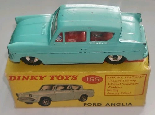 Vintage Original Dinky Toys 155 Ford Anglia DieCast Car Boxed Car VG, Box Worn