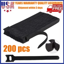 200PCS Black Cable Ties - Reusable Wire Cord Hook & Loop Straps Organizer