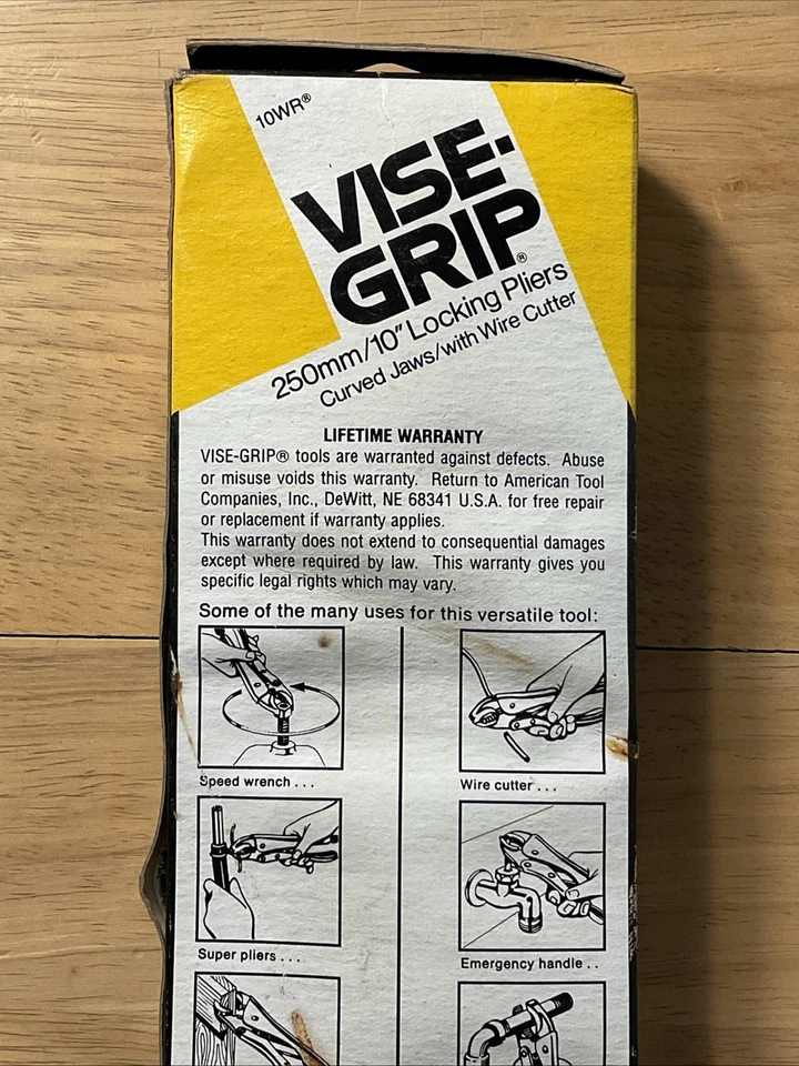 Vise Grip USA Petersen Dewitt 10WR VINTAGE PACKAGE NOS Locking Plier 10” Curved - Image 3 of 4