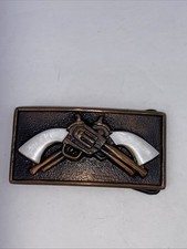 Copper Color Western 3" Belt Buckle Revolver Guns Rodeo Cowboy Cowgirl Unisex