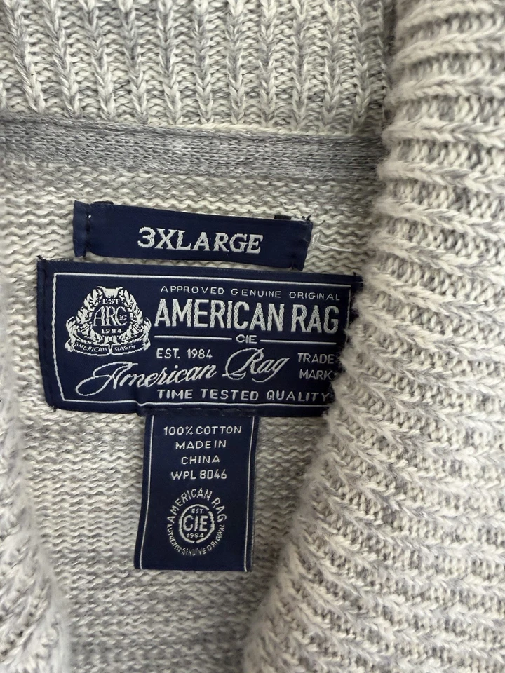 Cárdigan American Rag Chal Cuello Azteca Suroeste Tejido Algodón Gris Marrón 3XL 3X Foto 3 de 4