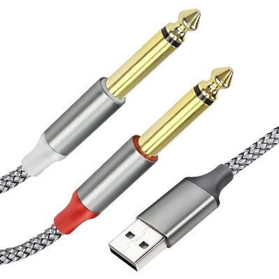 XMSJSIY USB A to 6.35mm Audio Cable - Dual 1/4 inch TS Y Splitter Transparent