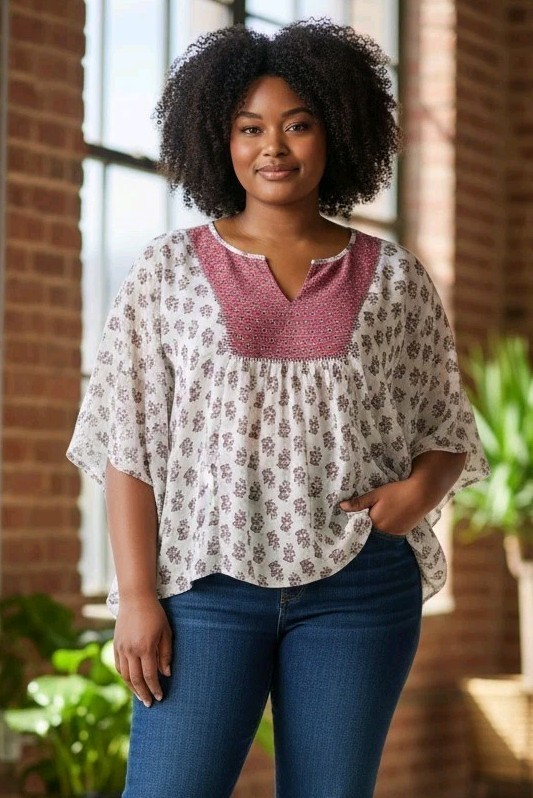 Style & Co Printed Dolman-Sleeve Top Women's Large Day Dream Floral