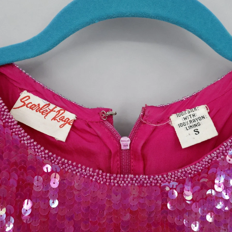 Vintage Scarlet Rage 80's Silk Sequin Dress Womens S Pink Party Cocktail Event - Image 2 of 4