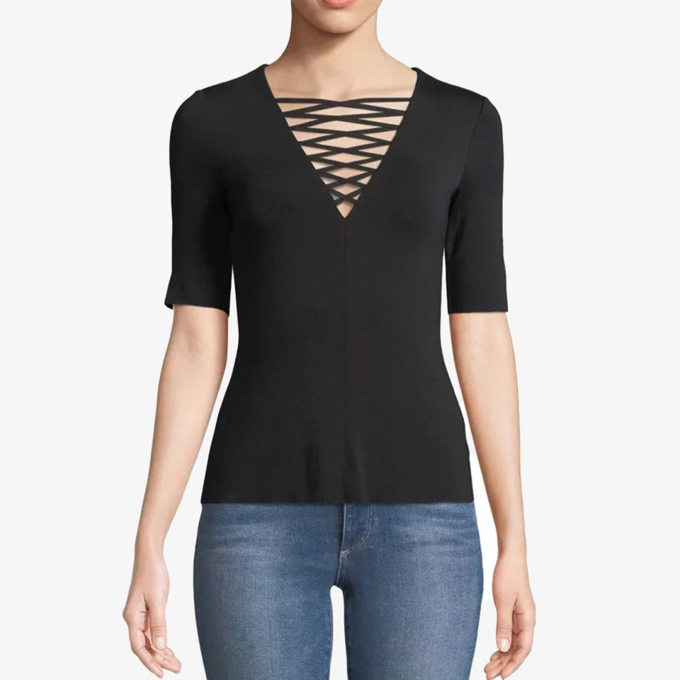 Camiseta deportiva Bailey 44 Wild Thing talla XS negra con tiras cuello en V tejida informal Foto 3 de 4