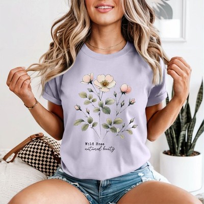 Wild Rose Untamed Beauty Floral Natur Damen T-Shirt Botanical Aquarell