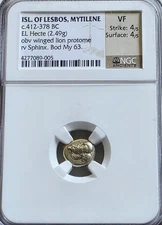 Lesbos Mytilene Winged Lion & Sphinx Hecte NGC VF Ancient Coin