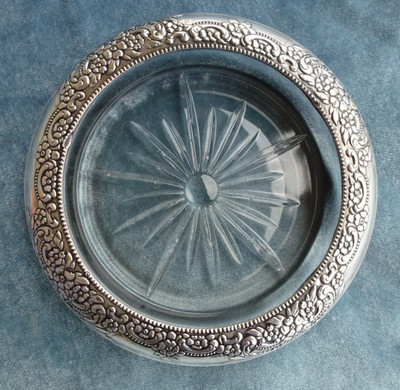 Frank M Whiting Botticelli Sterling Silver Repousse Glass Wine Bottle Coaster 7''