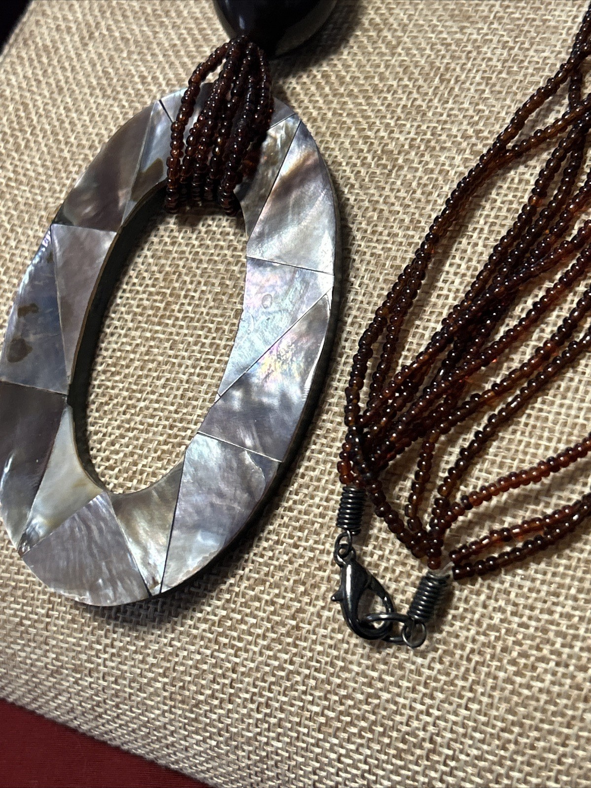 Vtg Abalone Shell Statement Necklace MOP Mosaic O… - image 6