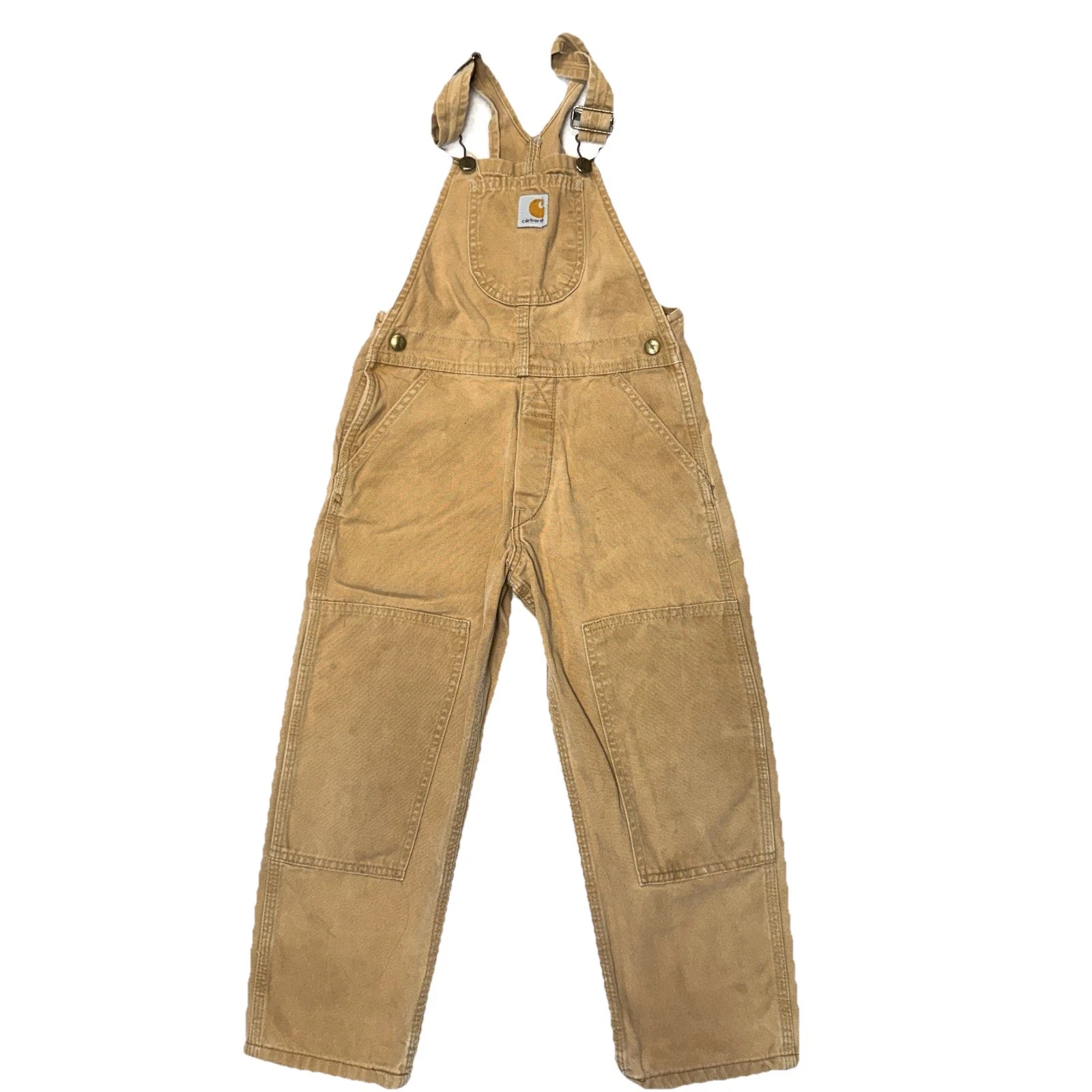 Carhartt Bib Overalls Kids W24 Brown Duck Canvas Double Knee Work Rugged Vintage