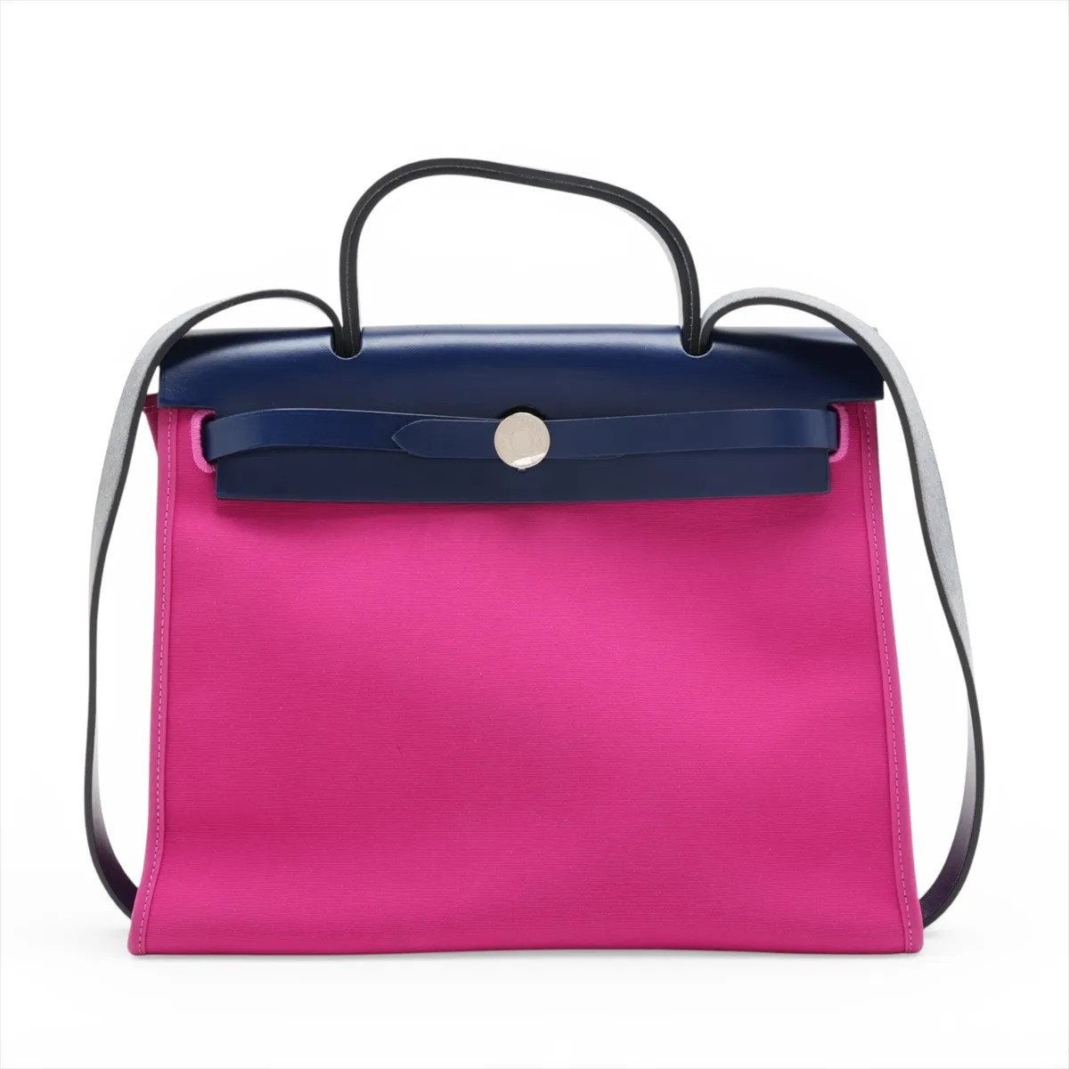 Hermès Herbag Zip PM Toile Officier × Vache Hunter pink x navy Silver Metal Fitt