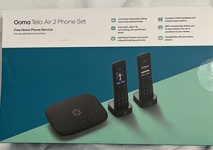 Ooma Telo 2 Air VoIP Home Phone Base & 2 Cordless Handsets & Charging Docks