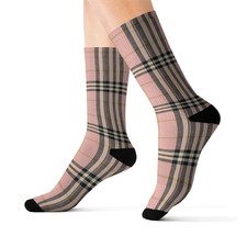 Classic Stylish Pink Plaid Sublimation Socks, Cozy Fashion, Gift for Her, Trendy