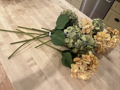 8 Pottery Barn Faux Hydrangea Bundle 4 Green Blue Multi, 4 Ivory Yellow w/ Tags